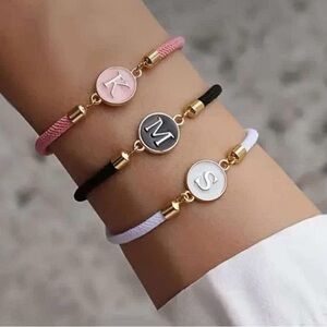Elegant Monogrammed Bracelet Set - Pink, Black, White